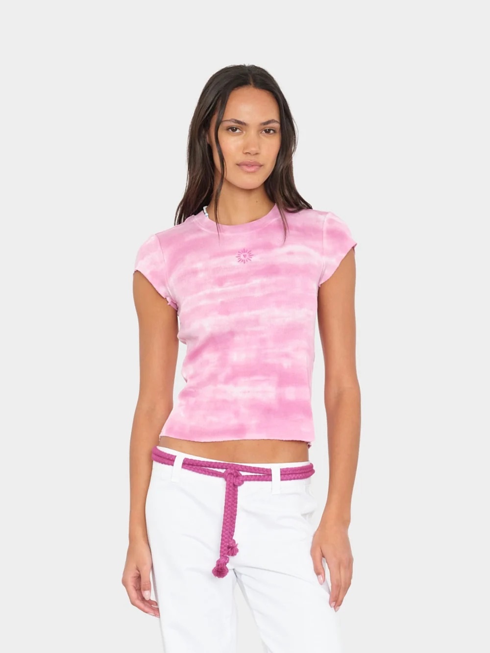 Xirena Pink Tie Dye Cap Sleeve Sun Graphic Tee Top Small